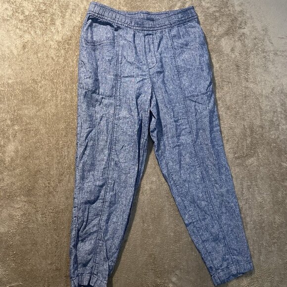 Old Navy Pants Womens Medium Linen High Rise Straight Taper Chambray Pull On - Picture 1 of 8